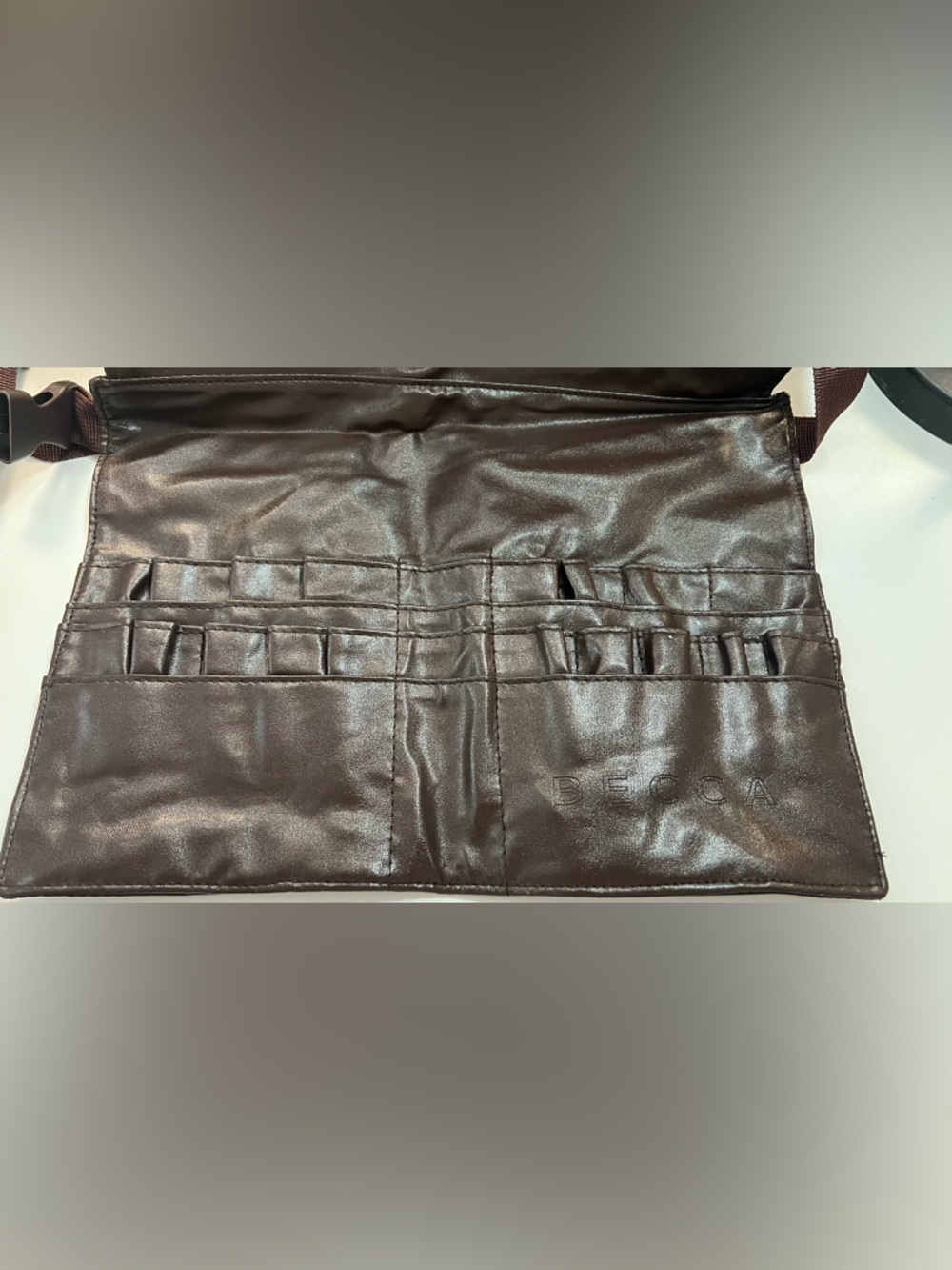 Leather Makeup Brush Roll Organizer Bag - Brown